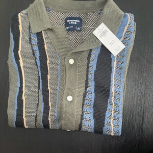 Blue and Gray Striped Button Down Shirt